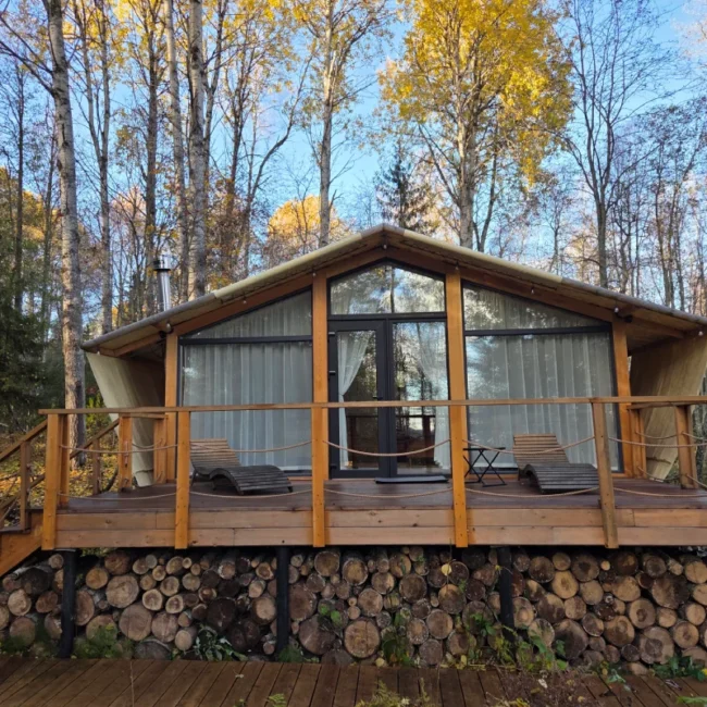 Exterior of a family glamping tent