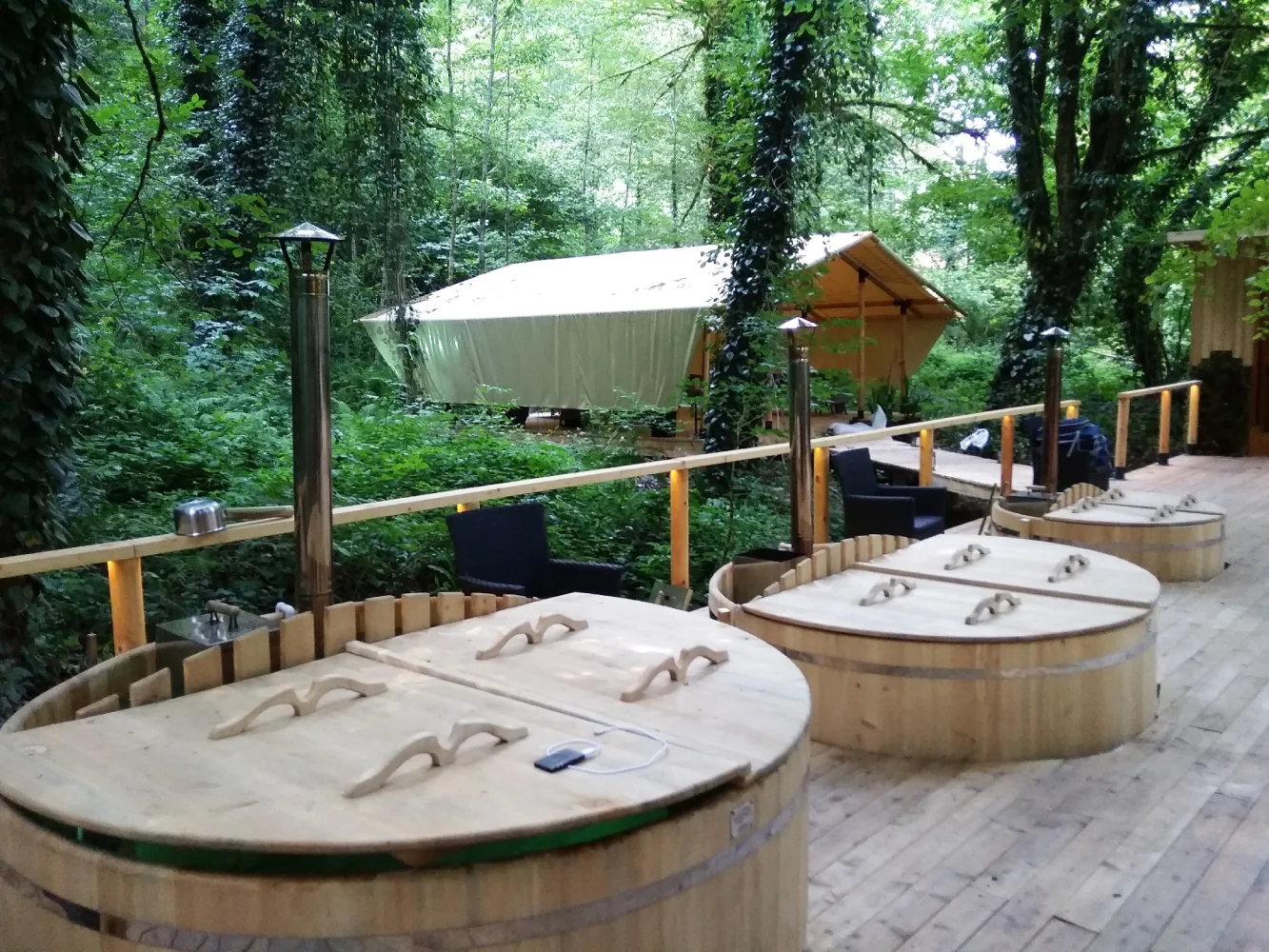 Outdoor hospitality area next to the Pati reception tent