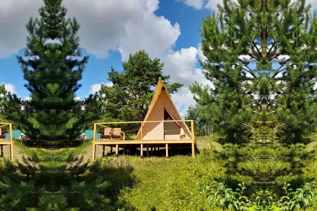 Compact A-frame glamping tent