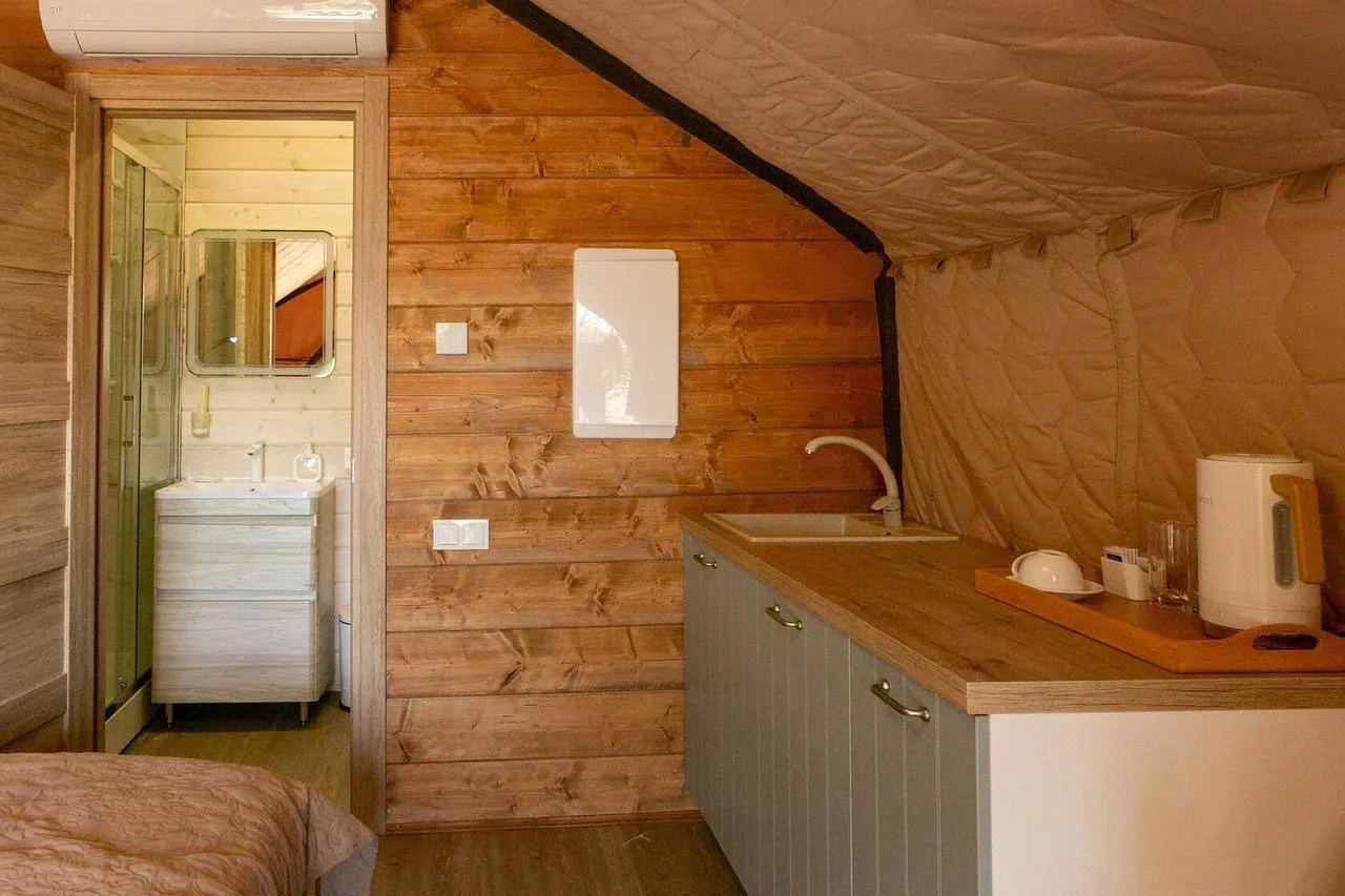 Kitchen inside safari glamping tent