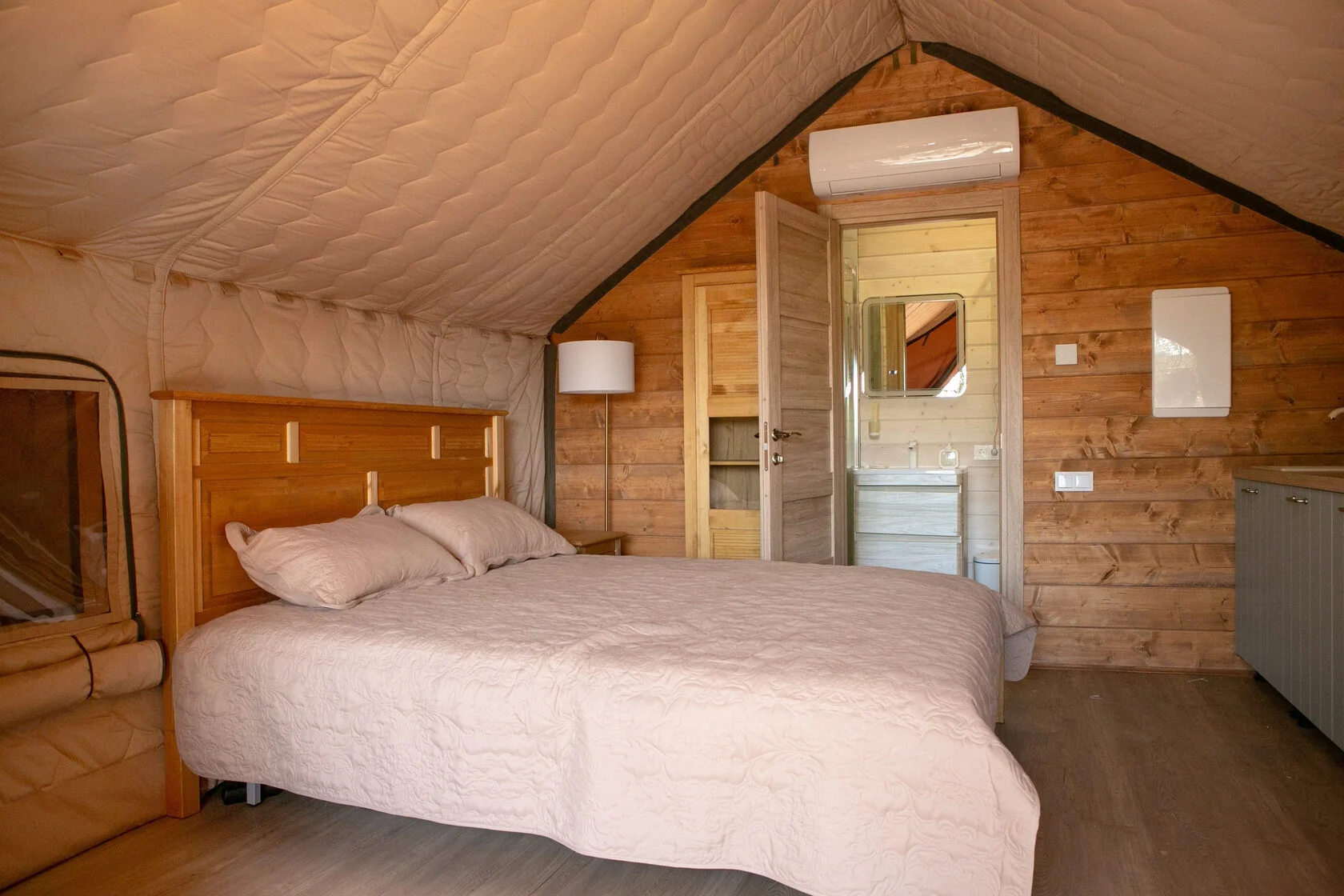 Safari glamping tent with optional bathroom