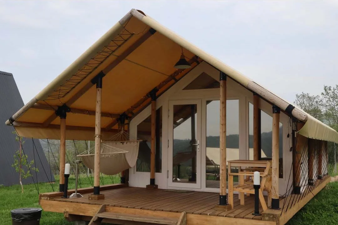 Safari glamping tent with optional glass facade