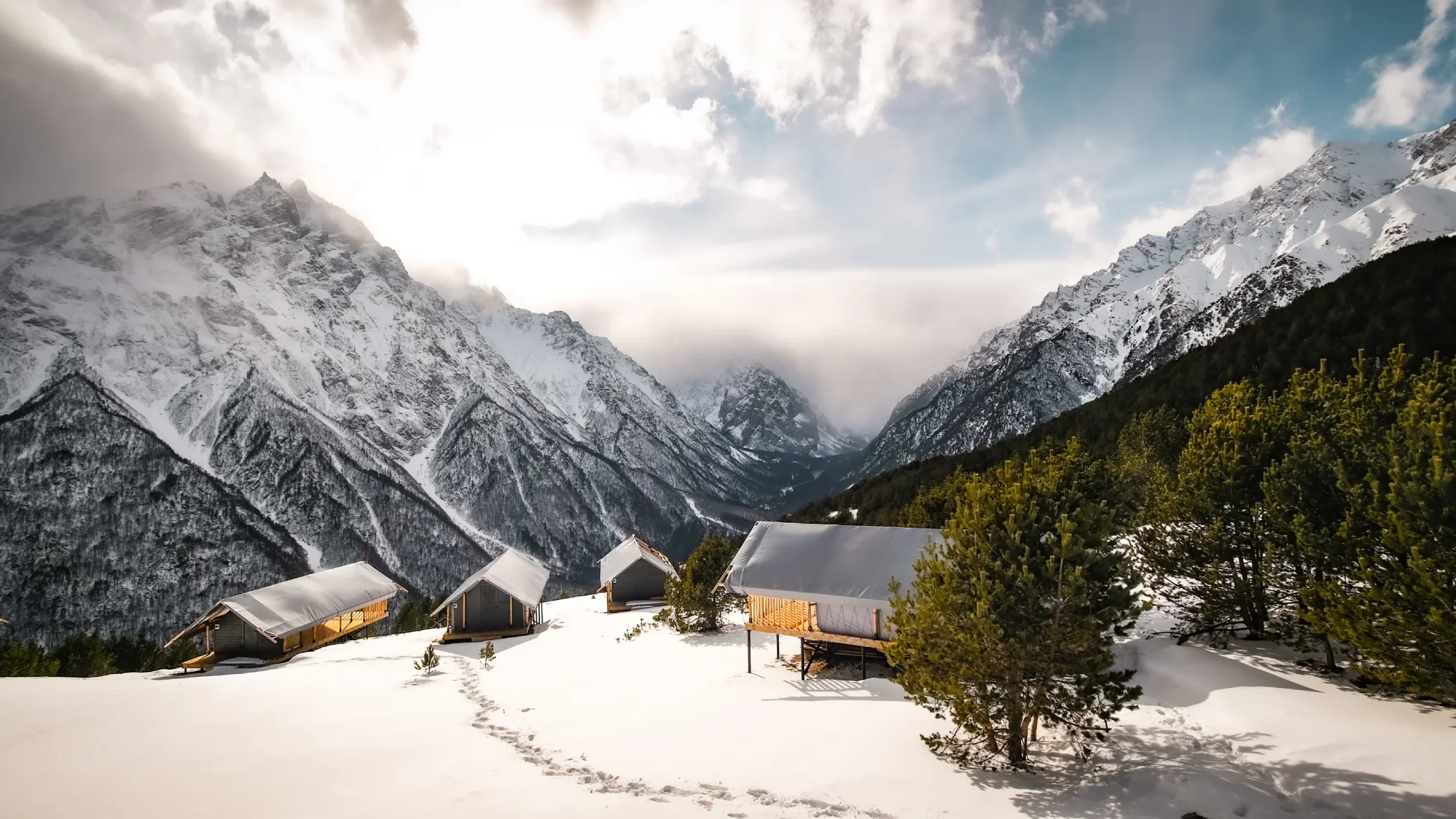 Wildhomes glamping tents in winter mountain conditions