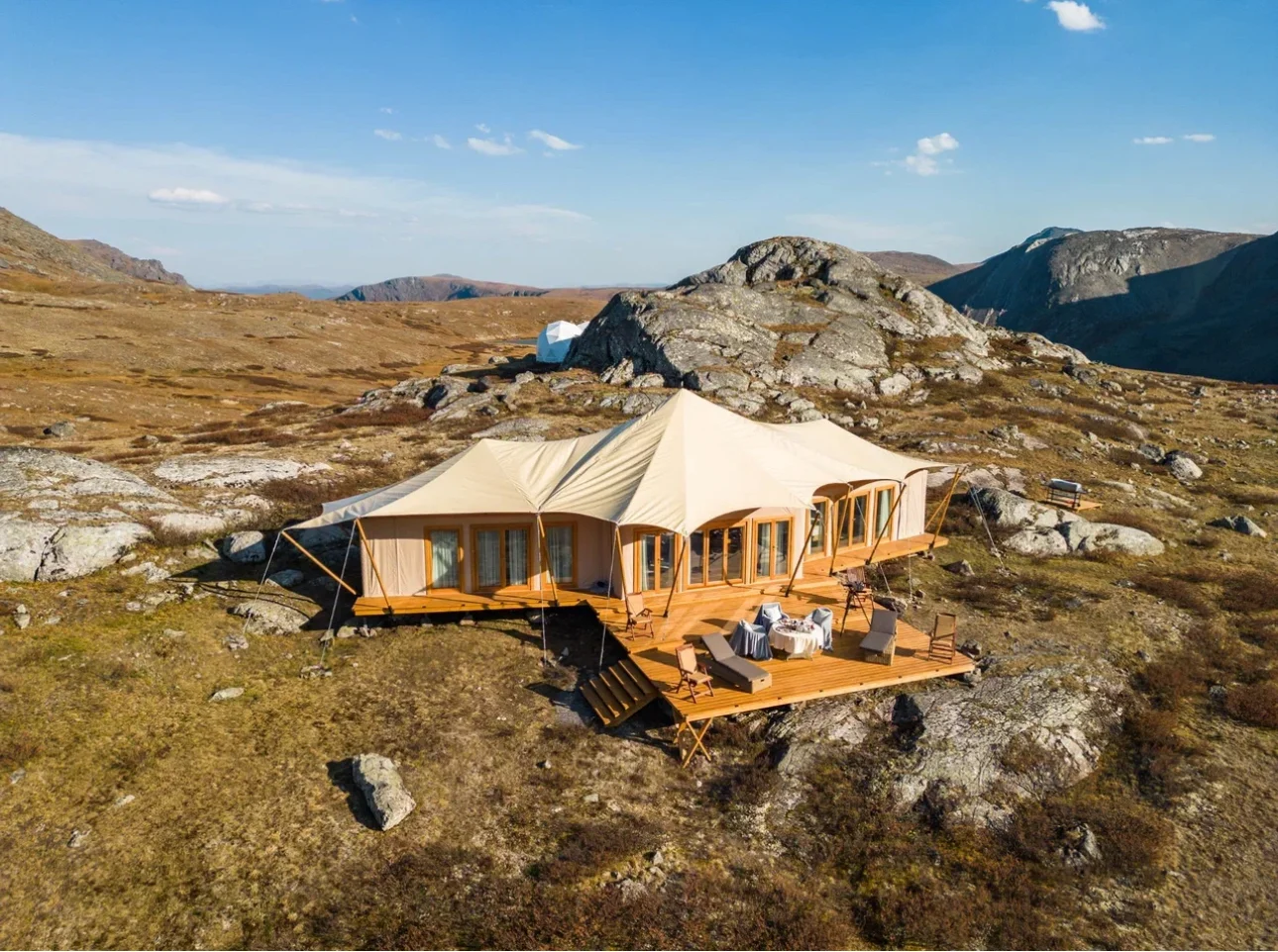 Custom luxury Wildhomes glamping lodge in a mountain landscape